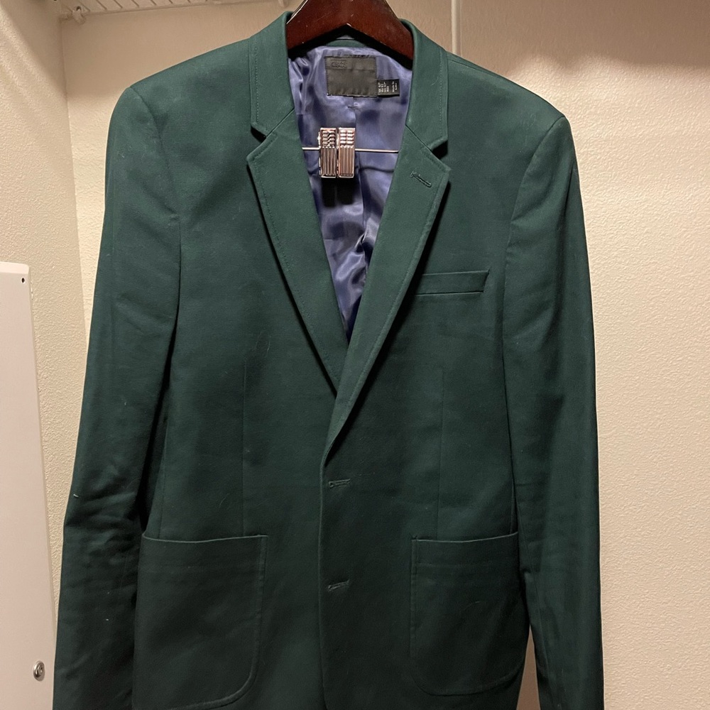 Mens green blazer with gold details